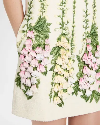Oscar de la Renta Foxglove Embroidered Tweed Mini Shift Dress | Thumbnail 9