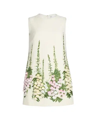 Oscar de la Renta Foxglove Embroidered Tweed Mini Shift Dress | Thumbnail 1
