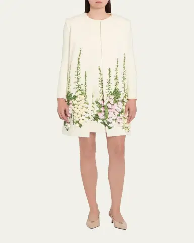 Oscar de la Renta Foxglove Embroidered Tweed Collarless Jacket | Thumbnail 2 Oscar de la Renta Foxglove Embroidered Tweed Collarless Jacket | Thumbnail 2