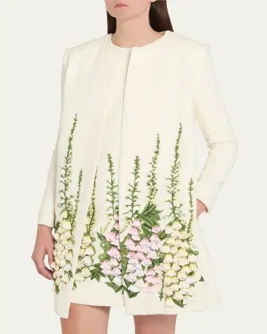 Oscar de la Renta Foxglove Embroidered Tweed Collarless Jacket | Thumbnail 4 Oscar de la Renta Foxglove Embroidered Tweed Collarless Jacket | Thumbnail 4