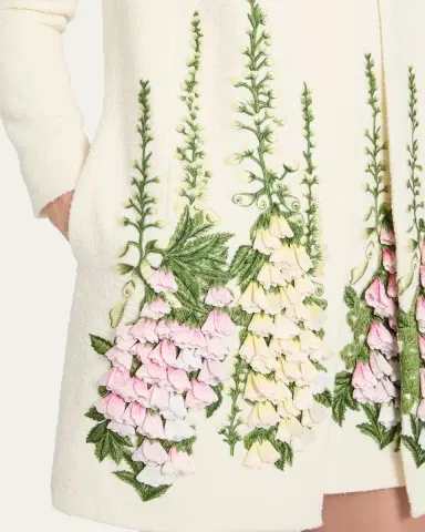 Oscar de la Renta Foxglove Embroidered Tweed Collarless Jacket | Thumbnail 5 Oscar de la Renta Foxglove Embroidered Tweed Collarless Jacket | Thumbnail 5
