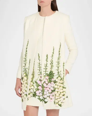 Oscar de la Renta Foxglove Embroidered Tweed Collarless Jacket | Thumbnail 8 Oscar de la Renta Foxglove Embroidered Tweed Collarless Jacket | Thumbnail 8