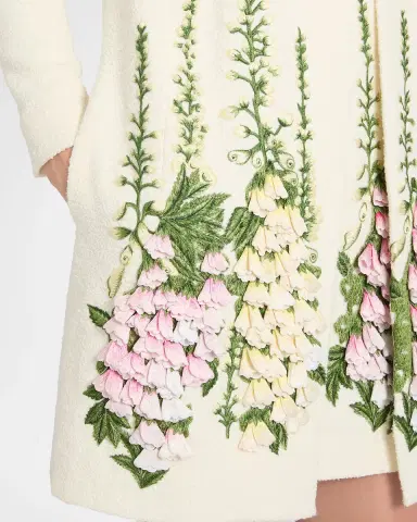 Oscar de la Renta Foxglove Embroidered Tweed Collarless Jacket | Thumbnail 9 Oscar de la Renta Foxglove Embroidered Tweed Collarless Jacket | Thumbnail 9