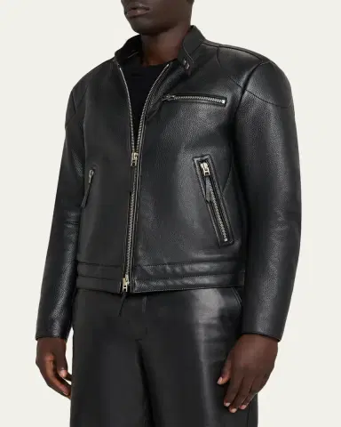 Tom Ford Men's Pebbled Leather Biker Jacket | Thumbnail 4 Tom Ford Men's Pebbled Leather Biker Jacket | Thumbnail 4