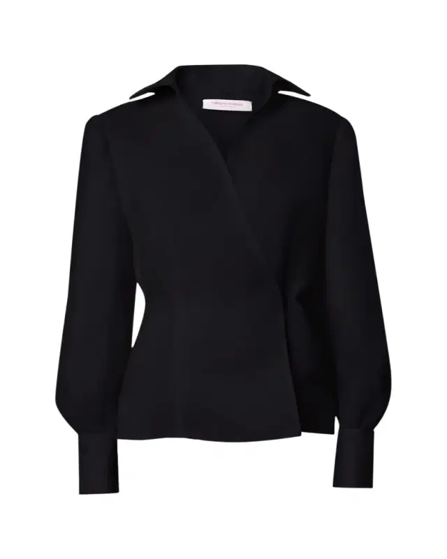 Long-Sleeve Silk Wrap Blouse