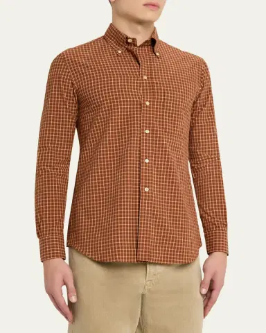 Salvatore Piccolo Men's Cotton Windowpane Plaid Sport Shirt | Thumbnail 4 Salvatore Piccolo Men's Cotton Windowpane Plaid Sport Shirt | Thumbnail 4