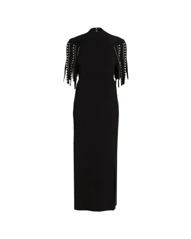 ock-Neck Studded Fringe Capelet axi Dress
