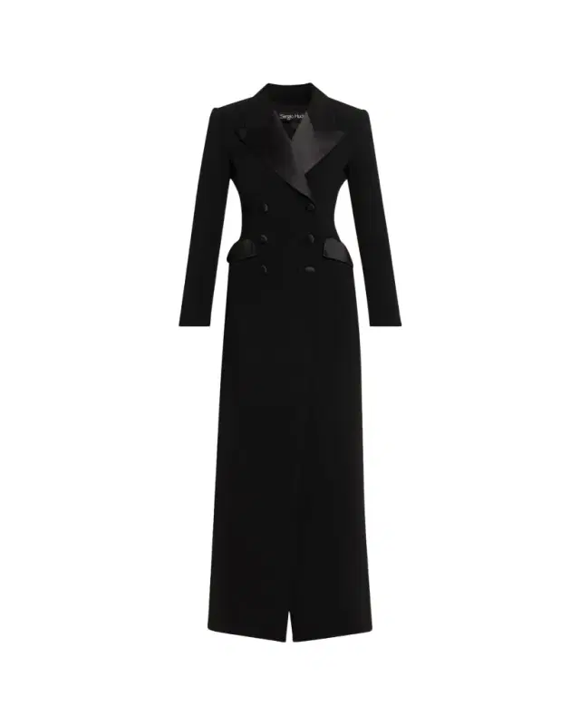 Sergio Hudson Double-Breasted Satin-Lapel Coat