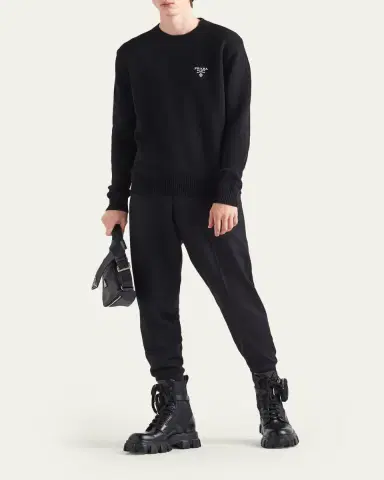 Prada Men's Cashmere Logo Crewneck Sweater | Thumbnail 4 Prada Men's Cashmere Logo Crewneck Sweater | Thumbnail 4