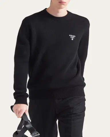 Prada Men's Cashmere Logo Crewneck Sweater | Thumbnail 5 Prada Men's Cashmere Logo Crewneck Sweater | Thumbnail 5