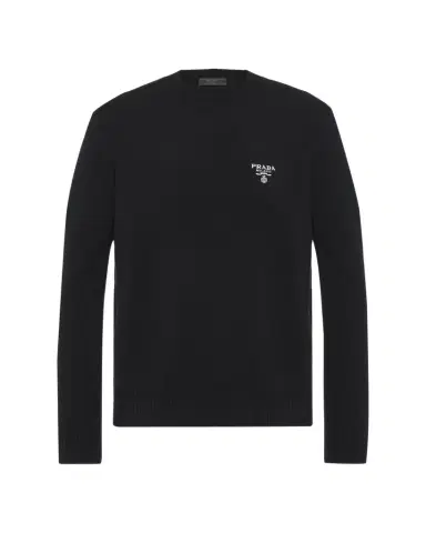 Prada Men's Cashmere Logo Crewneck Sweater | Thumbnail 1 Prada Men's Cashmere Logo Crewneck Sweater | Thumbnail 1