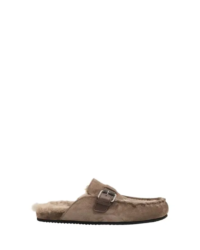 Suede Shearling-Lined Mules