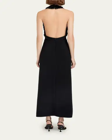 Proenza Schouler Moira Embroidered Compact Crepe Plunge-Neck Dress | Thumbnail 3
