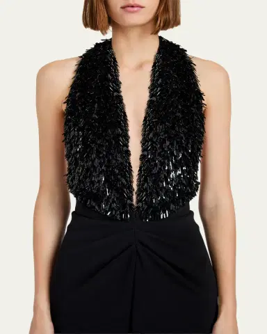 Proenza Schouler Moira Embroidered Compact Crepe Plunge-Neck Dress | Thumbnail 4
