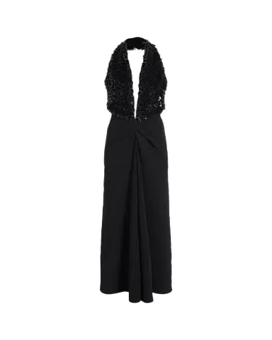 Proenza Schouler Moira Embroidered Compact Crepe Plunge-Neck Dress | Thumbnail 1