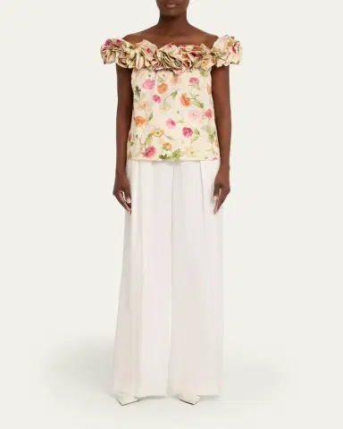Carolina Herrera Rose Off-The-Shoulder Floral Cotton Top | Thumbnail 2 Carolina Herrera Rose Off-The-Shoulder Floral Cotton Top | Thumbnail 2