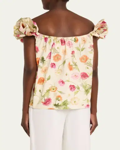 Carolina Herrera Rose Off-The-Shoulder Floral Cotton Top | Thumbnail 3 Carolina Herrera Rose Off-The-Shoulder Floral Cotton Top | Thumbnail 3