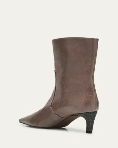 Brunello Cucinelli Leather Monili Kitten-Heel Ankle Booties | Thumbnail 4 Brunello Cucinelli Leather Monili Kitten-Heel Ankle Booties | Thumbnail 4
