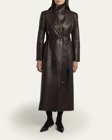 The Row Raisa Belted Leather Coat | Thumbnail 2 The Row Raisa Belted Leather Coat | Thumbnail 2