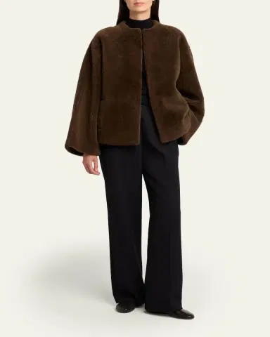 The Row Valorin Lamb Shearling Collarless Jacket | Thumbnail 2 The Row Valorin Lamb Shearling Collarless Jacket | Thumbnail 2
