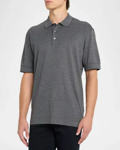 ZEGNA Men's Cotton and Silk Tipped Polo Shirt | Thumbnail 3