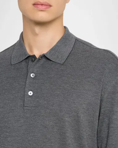 ZEGNA Men's Cotton and Silk Tipped Polo Shirt | Thumbnail 4