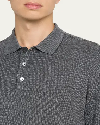 ZEGNA Men's Cotton and Silk Tipped Polo Shirt | Thumbnail 9