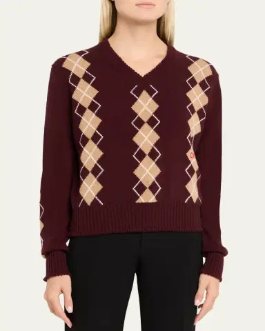 Chloé Wool-Cashmere Argyle V-Neck Sweater | Thumbnail 4 Chloé Wool-Cashmere Argyle V-Neck Sweater | Thumbnail 4
