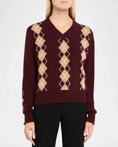 Chloé Wool-Cashmere Argyle V-Neck Sweater | Thumbnail 8 Chloé Wool-Cashmere Argyle V-Neck Sweater | Thumbnail 8