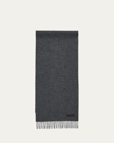 ZEGNA Men's Oasi Cashmere Check Scarf with Leather Brand Mark | Thumbnail 4