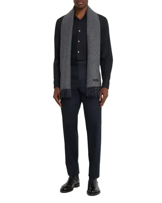 ZEGNA Men's Oasi Cashmere Check Scarf with Leather Brand Mark
