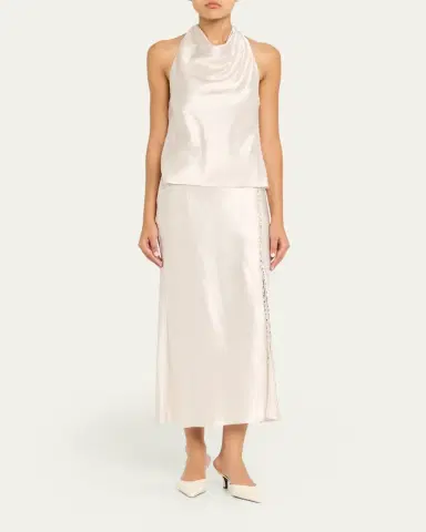 Jason Wu Collection Crystal-Embellished Washed Twill Cowl Halter Top | Thumbnail 2 Jason Wu Collection Crystal-Embellished Washed Twill Cowl Halter Top | Thumbnail 2