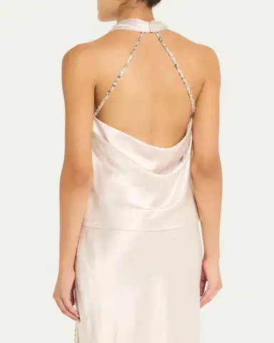 Jason Wu Collection Crystal-Embellished Washed Twill Cowl Halter Top | Thumbnail 3 Jason Wu Collection Crystal-Embellished Washed Twill Cowl Halter Top | Thumbnail 3