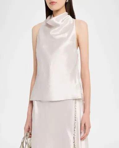 Jason Wu Collection Crystal-Embellished Washed Twill Cowl Halter Top | Thumbnail 8 Jason Wu Collection Crystal-Embellished Washed Twill Cowl Halter Top | Thumbnail 8