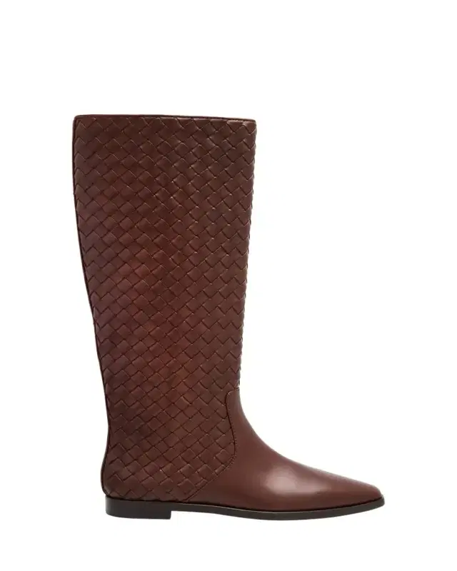 Tilly Flat Woven Leather Knee-High Riding Boots