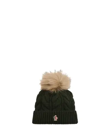 Moncler Grenoble Cable-Knit Wool-Cashmere Beanie with Shearling Pom | Thumbnail 1