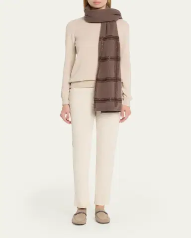 Brunello Cucinelli Sequined Check Wool Cashmere Scarf | Thumbnail 2 Brunello Cucinelli Sequined Check Wool Cashmere Scarf | Thumbnail 2