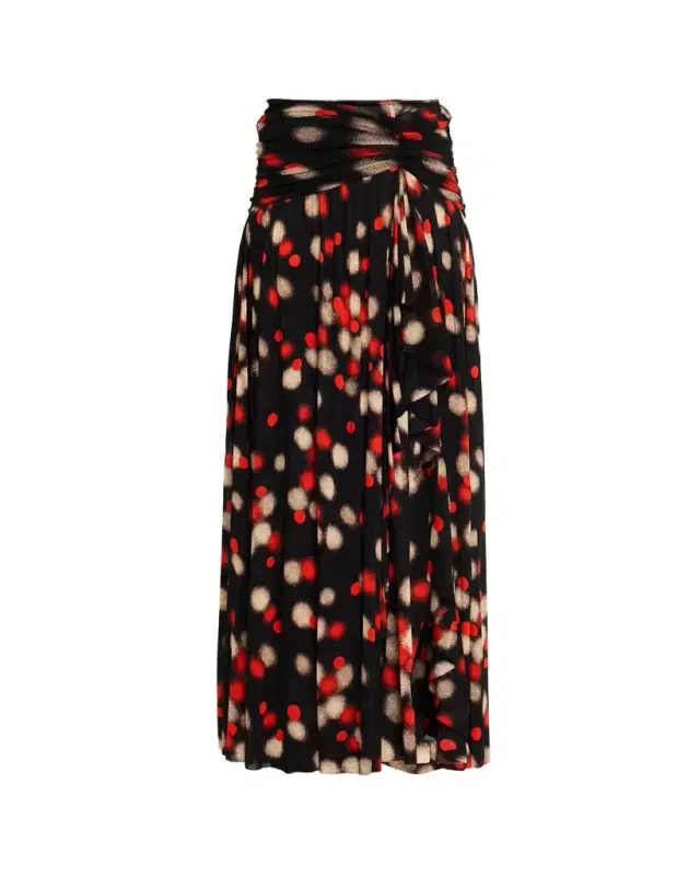 Diane von Furstenberg Nathalie Draped Dot-Print Mesh Maxi kirt