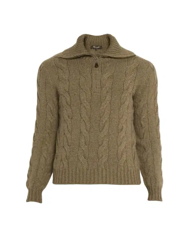 Men's Napier Baby Cashmere Cable Knit Half-Zip Sweater