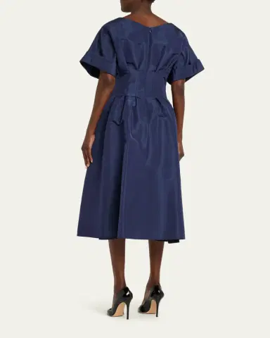 Carolina Herrera V-Neck Pleated Short-Sleeve Midi Dress | Thumbnail 3 Carolina Herrera V-Neck Pleated Short-Sleeve Midi Dress | Thumbnail 3