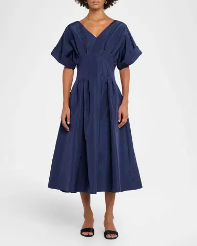 Carolina Herrera V-Neck Pleated Short-Sleeve Midi Dress | Thumbnail 6 Carolina Herrera V-Neck Pleated Short-Sleeve Midi Dress | Thumbnail 6