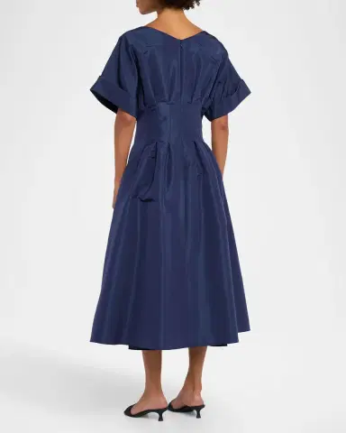 Carolina Herrera V-Neck Pleated Short-Sleeve Midi Dress | Thumbnail 7 Carolina Herrera V-Neck Pleated Short-Sleeve Midi Dress | Thumbnail 7