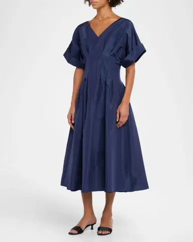 Carolina Herrera V-Neck Pleated Short-Sleeve Midi Dress | Thumbnail 8 Carolina Herrera V-Neck Pleated Short-Sleeve Midi Dress | Thumbnail 8