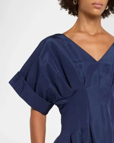 Carolina Herrera V-Neck Pleated Short-Sleeve Midi Dress | Thumbnail 9 Carolina Herrera V-Neck Pleated Short-Sleeve Midi Dress | Thumbnail 9