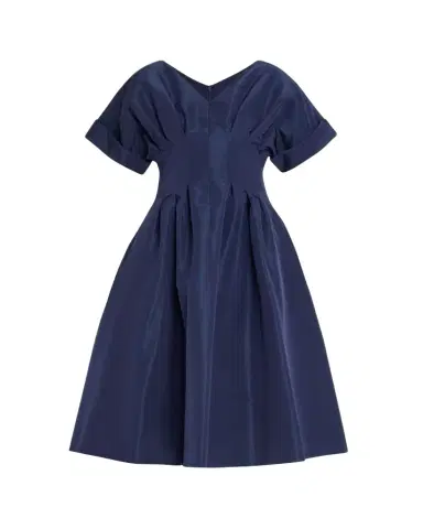 Carolina Herrera V-Neck Pleated Short-Sleeve Midi Dress | Thumbnail 1 Carolina Herrera V-Neck Pleated Short-Sleeve Midi Dress | Thumbnail 1
