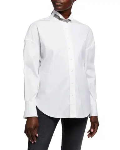 Brunello Cucinelli Monili-Collar Poplin Shirt | Thumbnail 1 Brunello Cucinelli Monili-Collar Poplin Shirt | Thumbnail 1