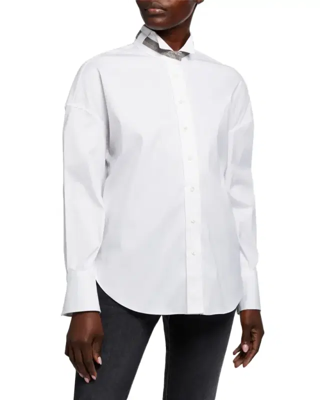 Monili-Collar Poplin Shirt