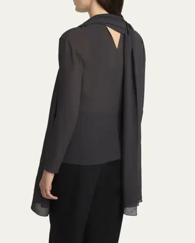 THE ROW Alenora Scarf-Neck Silk Long-Sleeve Top | Thumbnail 3