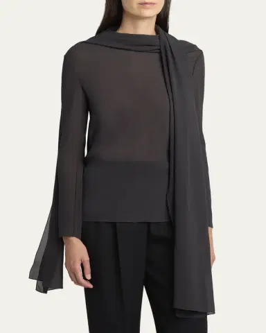 THE ROW Alenora Scarf-Neck Silk Long-Sleeve Top | Thumbnail 4