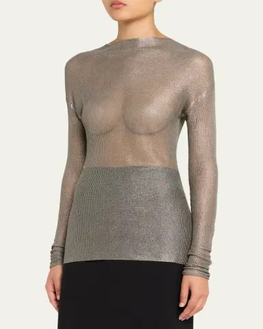 Giorgio Armani Laminated Mesh Long-Sleeve Top | Thumbnail 4